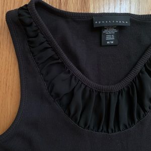Apostrophe Ruffled Neckline Women’s Black Tank Top